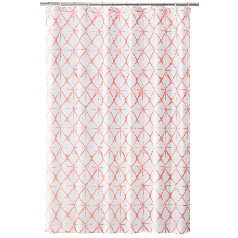 Coral Peach And White Shower Curtain Set With Hooks
